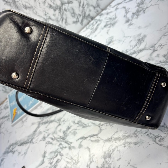 Fossil Black Leather Tote Computer Laptop Briefcase Bag with Top Handles Zipper - Picture 14 of 15